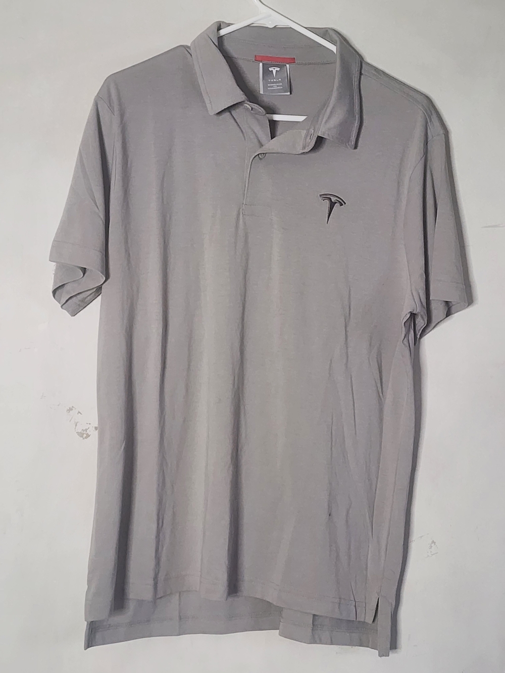 Tesla Light Gray Short-Sleeve Polo with Embroidered T Logo